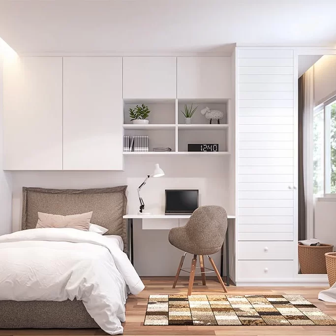 Organizing bedroom in light style